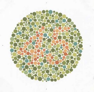 orang dengan mata normal akan melihat angka 45, sedang kebanyakan orang dengan mata buta warna tidak mampu melihat angka apapun